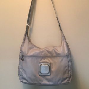 Longchamp vintage large crossbody bag. Silver grey in color.